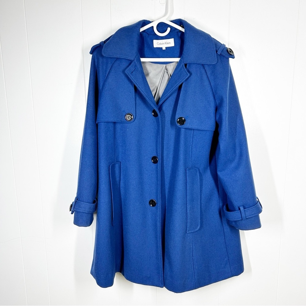 Calvin Klein Blue Button Front Winter Coat 8 - Picture 1 of 9